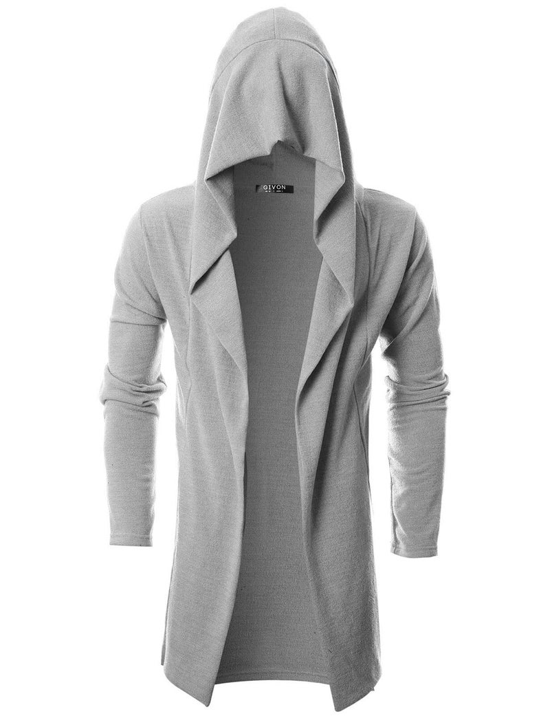 GIVON Men's Long Hooded Shawl Cardigan Open Front Gothic Cloak with Drape Design Shawl Collar / DCC055-GREY-XL - Image 2
